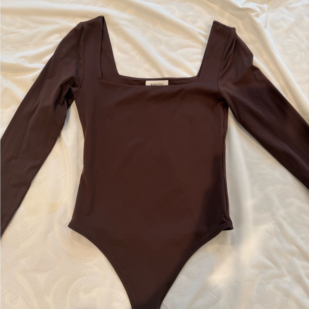 Babaton Brown Bodysuit with Square Neckline
